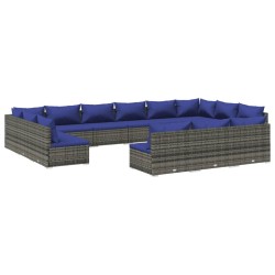 vidaXL Set de muebles de jardín 13 pzas y cojines ratán sintético gris