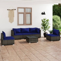 vidaXL Set de sofás de jardín 6 piezas y cojines ratán sintético gris