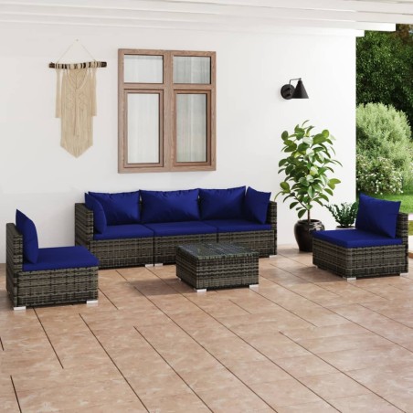 vidaXL Set de sofás de jardín 6 piezas y cojines ratán sintético gris