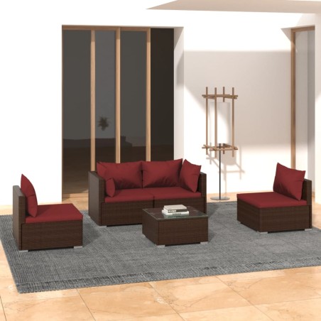 vidaXL Set sofás de jardín 5 piezas y cojines ratán sintético marrón