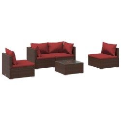vidaXL Set sofás de jardín 5 piezas y cojines ratán sintético marrón