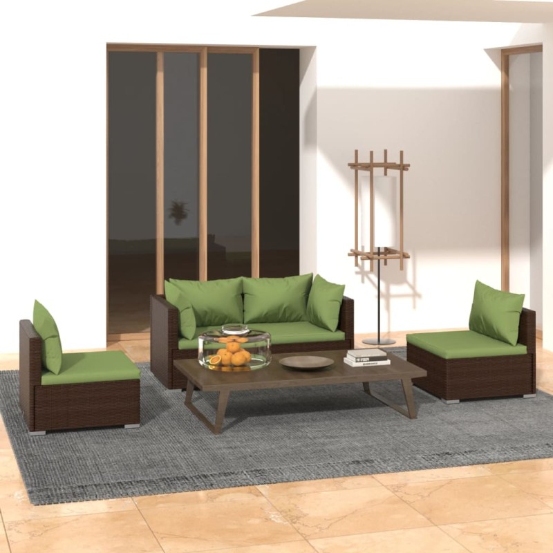 vidaXL Set muebles de jardín 4 piezas y cojines ratán sintético marrón vidaXL Set muebles de jardín 4 piezas y cojines ratán sintético marrón