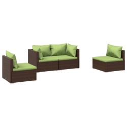 vidaXL Set muebles de jardín 4 piezas y cojines ratán sintético marrón