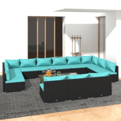 vidaXL Set de muebles de jardín 13 pzas cojines ratán sintético negro