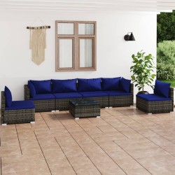vidaXL Set de sofás de jardín 7 piezas y cojines ratán sintético gris