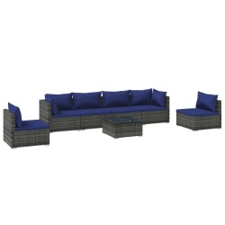 vidaXL Set de sofás de jardín 7 piezas y cojines ratán sintético gris