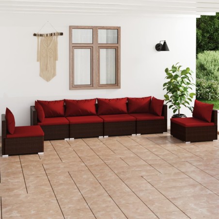vidaXL Set muebles de jardín 6 piezas y cojines ratán sintético marrón