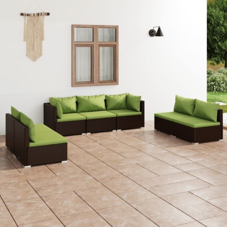 vidaXL Set muebles de jardín 7 piezas y cojines ratán sintético marrón