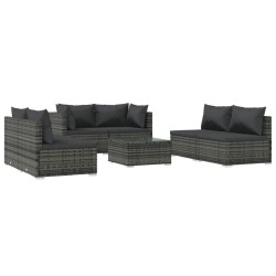 vidaXL Set de muebles de jardín 7 pzas y cojines ratán sintético gris