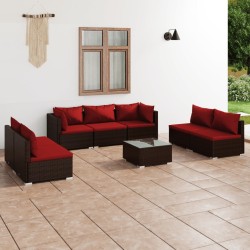 vidaXL Set muebles de jardín 8 piezas y cojines ratán sintético marrón