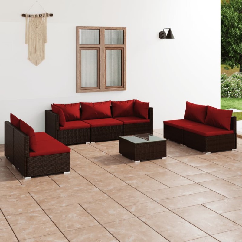 vidaXL Set muebles de jardín 8 piezas y cojines ratán sintético marrón vidaXL Set muebles de jardín 8 piezas y cojines ratán sintético marrón