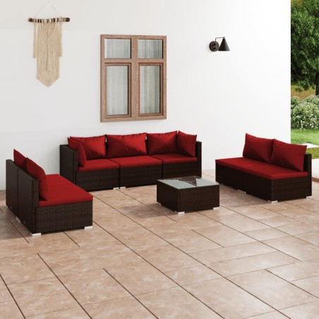 vidaXL Set muebles de jardín 8 piezas y cojines ratán sintético marrón