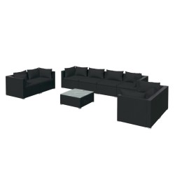 vidaXL Set de muebles de jardín 9 pzas y cojines ratán sintético negro