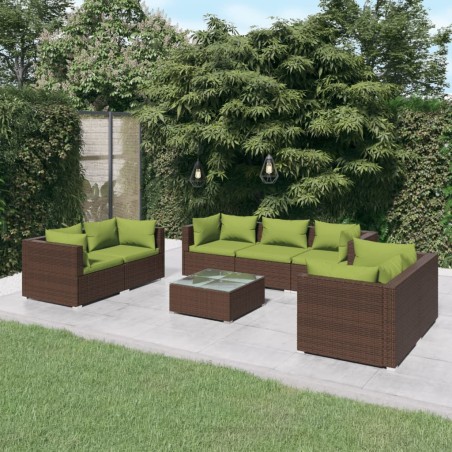vidaXL Set sofás de jardín 8 piezas y cojines ratán sintético marrón