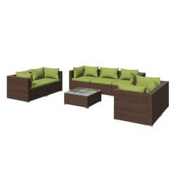 vidaXL Set sofás de jardín 8 piezas y cojines ratán sintético marrón