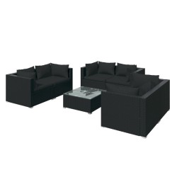 vidaXL Set de muebles de jardín 7 pzas y cojines ratán sintético negro