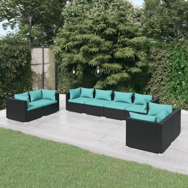 vidaXL Set de muebles de jardín 8 pzas y cojines ratán sintético negro vidaXL Set de muebles de jardín 8 pzas y cojines ratán sintético negro