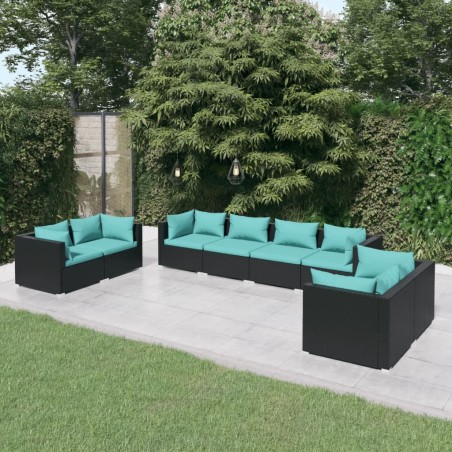 vidaXL Set de muebles de jardín 8 pzas y cojines ratán sintético negro