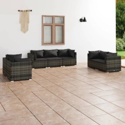 vidaXL Set de muebles de jardín 7 pzas y cojines ratán sintético gris
