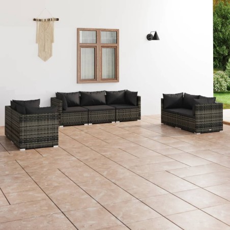vidaXL Set de muebles de jardín 7 pzas y cojines ratán sintético gris