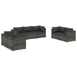 vidaXL Set de muebles de jardín 7 pzas y cojines ratán sintético gris