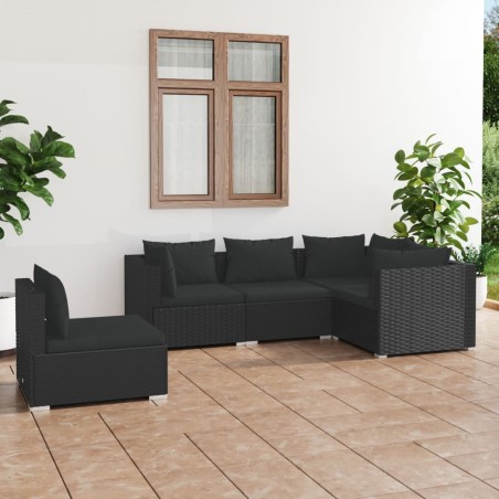 vidaXL Set de muebles de jardín 5 pzas y cojines ratán sintético negro