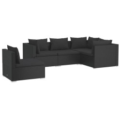 vidaXL Set de muebles de jardín 5 pzas y cojines ratán sintético negro
