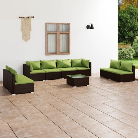 vidaXL Set muebles de jardín 9 piezas y cojines ratán sintético marrón