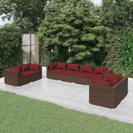 vidaXL Set muebles de jardín 8 piezas y cojines ratán sintético marrón
