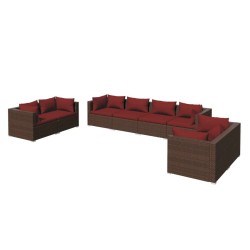 vidaXL Set muebles de jardín 8 piezas y cojines ratán sintético marrón
