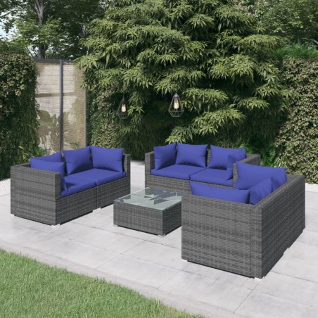 vidaXL Set de sofás de jardín 7 piezas y cojines ratán sintético gris