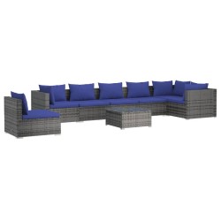 vidaXL Set de sofás de jardín 8 piezas y cojines ratán sintético gris