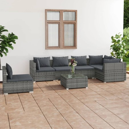vidaXL Set de muebles de jardín 7 pzas y cojines ratán sintético gris