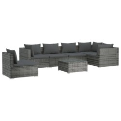 vidaXL Set de muebles de jardín 7 pzas y cojines ratán sintético gris