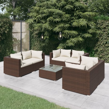 vidaXL Set muebles de jardín 7 piezas y cojines ratán sintético marrón