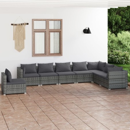 vidaXL Set de muebles de jardín 8 pzas y cojines ratán sintético gris