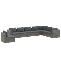 vidaXL Set de muebles de jardín 8 pzas y cojines ratán sintético gris