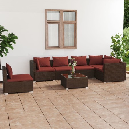 vidaXL Set muebles de jardín 7 piezas y cojines ratán sintético marrón