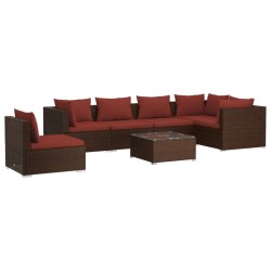 vidaXL Set muebles de jardín 7 piezas y cojines ratán sintético marrón