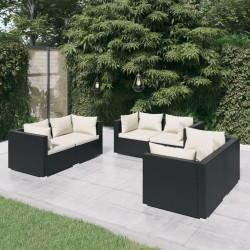 vidaXL Set de muebles de jardín 6 pzas y cojines ratán sintético negro