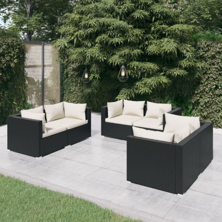 vidaXL Set de muebles de jardín 6 pzas y cojines ratán sintético negro