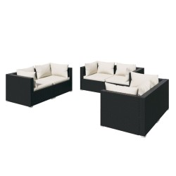 vidaXL Set de muebles de jardín 6 pzas y cojines ratán sintético negro