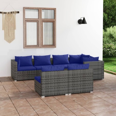 vidaXL Set de muebles de jardín 7 pzas y cojines ratán sintético gris