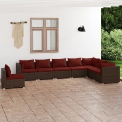 vidaXL Set sofás de jardín 8 piezas y cojines ratán sintético marrón