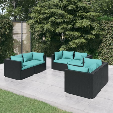 vidaXL Set de muebles de jardín 6 pzas y cojines ratán sintético negro