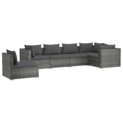 vidaXL Set de muebles de jardín 6 pzas y cojines ratán sintético gris