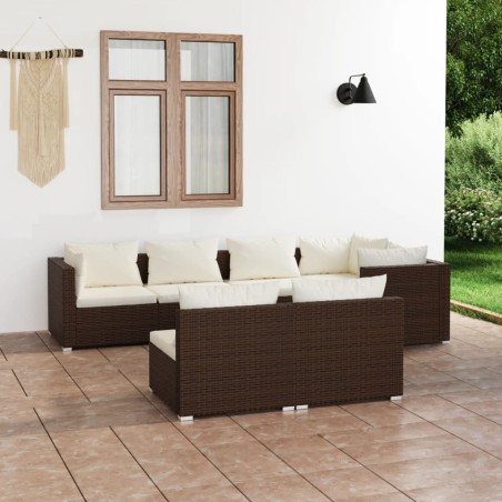 vidaXL Set muebles de jardín 7 piezas y cojines ratán sintético marrón