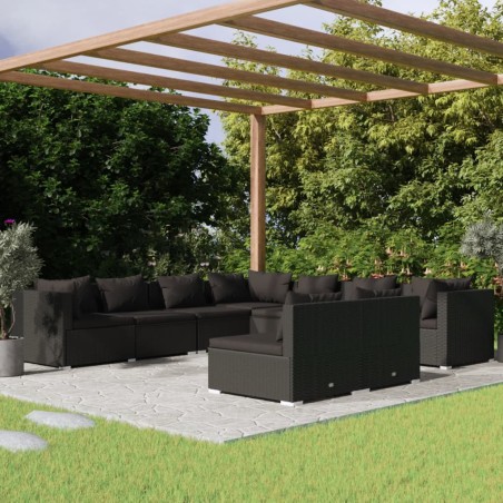 vidaXL Set de muebles de jardín 9 pzas y cojines ratán sintético negro