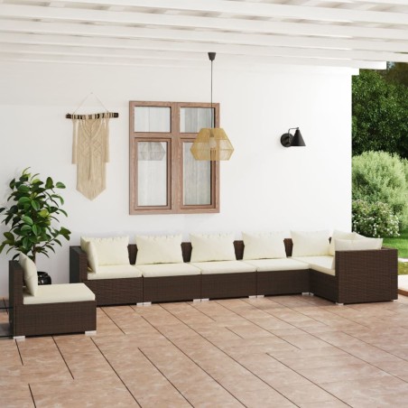 vidaXL Set muebles de jardín 7 piezas y cojines ratán sintético marrón