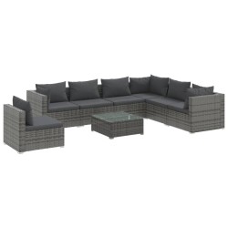 vidaXL Set de muebles de jardín 8 pzas y cojines ratán sintético gris